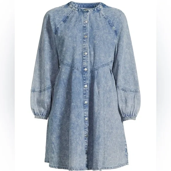 Time and Tru Women's Button Front Denim Mini Dress with Long Sleeves, Size M - Picture 4 of 14